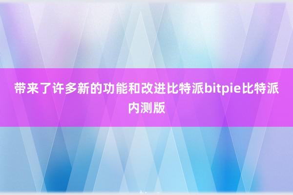 带来了许多新的功能和改进比特派bitpie比特派内测版