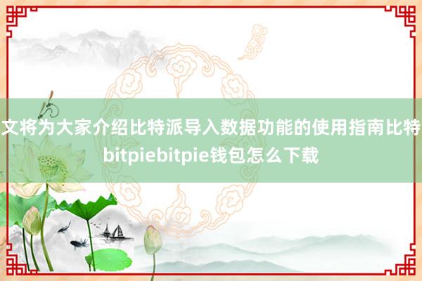 本文将为大家介绍比特派导入数据功能的使用指南比特派bitpiebitpie钱包怎么下载